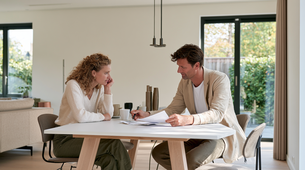 Huiseigenaar bespreekt de verkoop van een woning met een makelaar