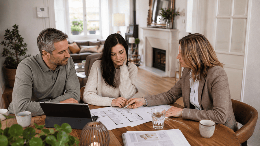 mensen kijken naar huis plattegrond