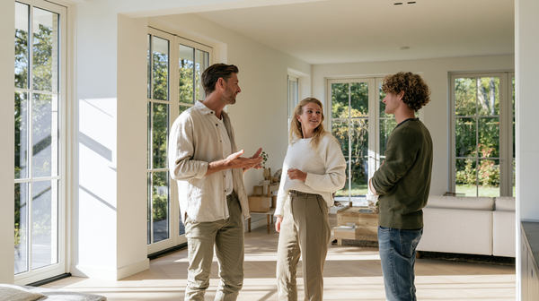 Potentiële koper bekijkt samen met de verkoper een woning tijdens een bezichtiging